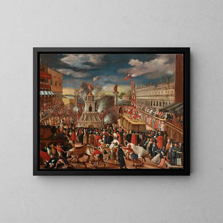 Venetian School - The Giovedi grasso festival with the Forze dErcole in the Piazetta Venice.webp