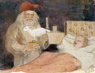 Le Père Noël apporte un cadeau près du berceau de l'enfant - Venny Soldan-Brofeldt — vy av konstverket