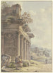 Caprice architectural Ruines d'une façade de temple avec paysage de bâtiments et baie en arrière-plan - Victor Jean Nicolle — vy av konstverket