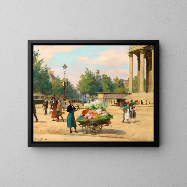 Vendeuse de fleurs devant l'église de la Madeleine à Paris - Victor Gabriel Gilbert — inramlat konstverk på väggen