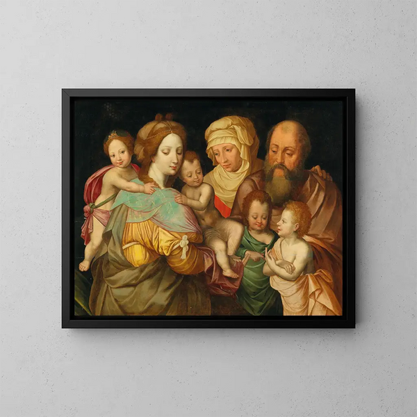 La Sainte Parenté: Anne och Joachim med Maria Cléophas och hennes fyra söner - Vincent Sellaer — inramlat konstverk på väggen