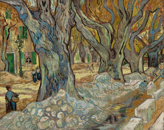 Les grands platanes, les réparateurs de routes à Saint-Rémy - Vincent van Gogh — vy av konstverket