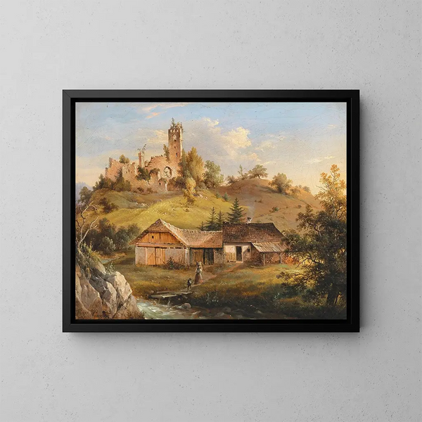 Vue des ruines du château de Sturmberg à Naas près de Weiz en Styrie - Vinzenz Kreuzer — inramlat konstverk på väggen