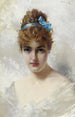 Portrait d'une jeune femme en blanc - Vittorio Matteo Corcos — vy av konstverket