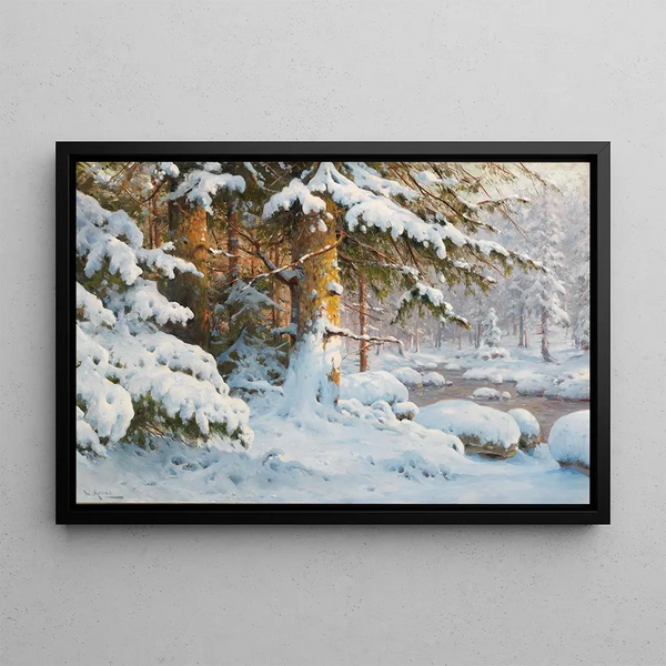 Vinter i skogen - Walter Moras — inramlat konstverk på väggen