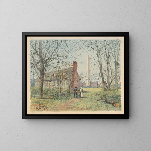 Le cottage de David Burns et le monument de Washington - Walter Paris — inramlat konstverk på väggen