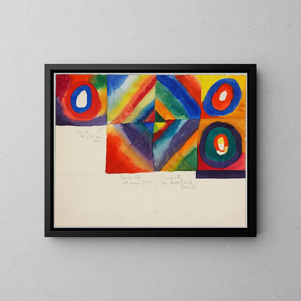 Studie i färg med information om måleriteknik - Wassily Kandinsky — inramlat konstverk på väggen