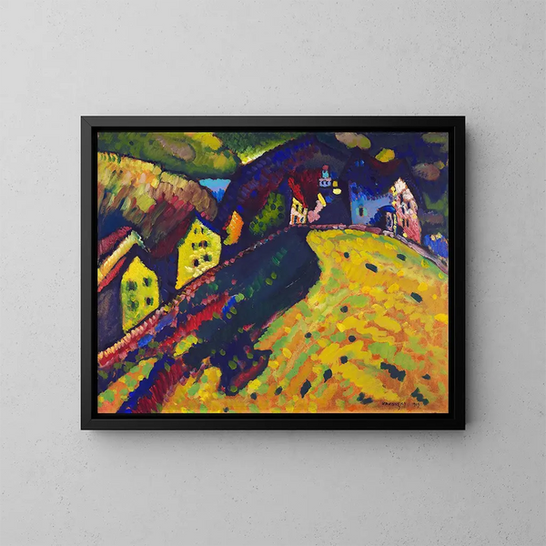 Hus i Murnau - Wassily Kandinsky — inramlat konstverk på väggen