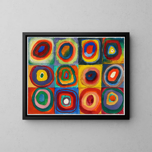 kvadrater med koncentriska cirklar - Wassily Kandinsky — inramlat konstverk på väggen