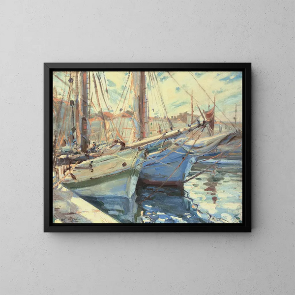 Båtar i en hamn i Saint-Tropez - Wilfrid Gabriel de Glehn — inramlat konstverk på väggen