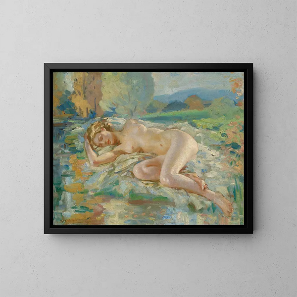 Nu feminin liggande - Wilfrid Gabriel de Glehn — inramlat konstverk på väggen