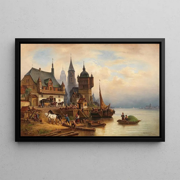 Wilhelm Alexander Meyerheim - Postkutsche im Pommerschen Hafen.webp