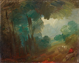 Wilhelm Busch - Waldlandschaft mit Khen und Bauern.webp