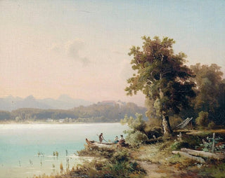 Wilhelm Lichtenheld - Partie am Chiemsee mit Blick auf die Herreninsel am frhen Morgen.webp