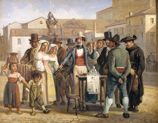 En charlatan som säljer skokräm på Piazza Barberini i Rom - Wilhelm Marstrand — vy av konstverket