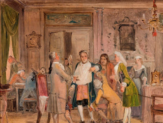 Wilhelm Marstrand - Vielgeschreys hardships scene from L Holbergs Den stundeslse Act 1 Scene 6 sketch.webp