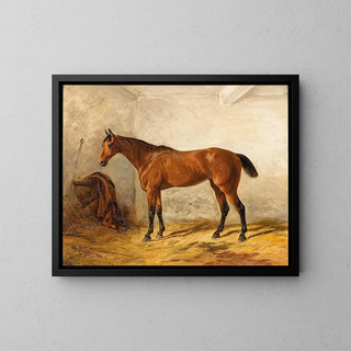 Wilhelm Richter - A Bay Horse in a Stable with Saddle Blanket.webp