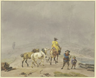 Wilhelm von Kobell - Reitender Postillion mit zwei Handpferden in winterlicher Landschaft.webp