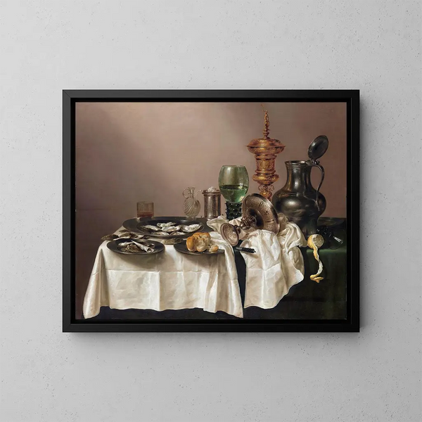 Naturtavla med en guldskål - Willem Claesz Heda — inramlat konstverk på väggen