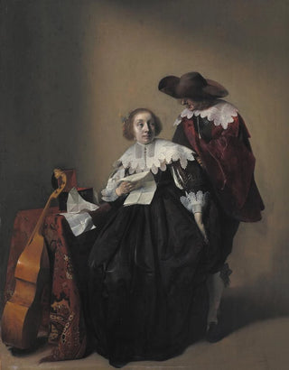 Willem Cornelisz Duyster - A Seated Woman with a Letter a Gentleman Standing by Her.webp