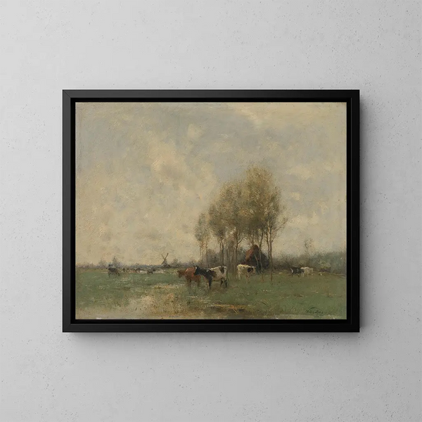 betande kor - Willem Maris — inramlat konstverk på väggen