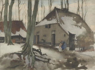 Willem Witsen - Vrouw voor een huis in een besneeuwd bos.webp