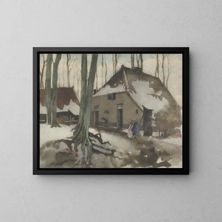 Willem Witsen - Vrouw voor een huis in een besneeuwd bos.webp