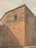 Coin d'un bâtiment en pierre et en bois avec inscription sur le mur - Willey Reveley — vy av konstverket