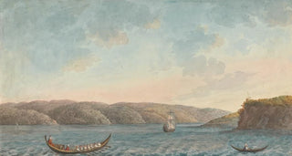 Willey Reveley - Two Rowing Boats and a Sailboat by a Steep Cliff Hilly Landscape Seen From the Sea.webp