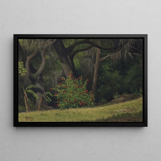 William Aiken Walker - Woodland Scene with RedFlowered Bush.webp