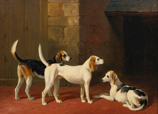 William Barraud - Three Fox Hounds In A Paved Kennel Yard.webp