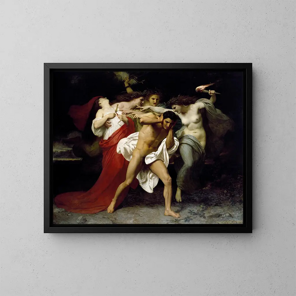 Oreste jagas av Furierna - William Bouguereau — inramlat konstverk på väggen