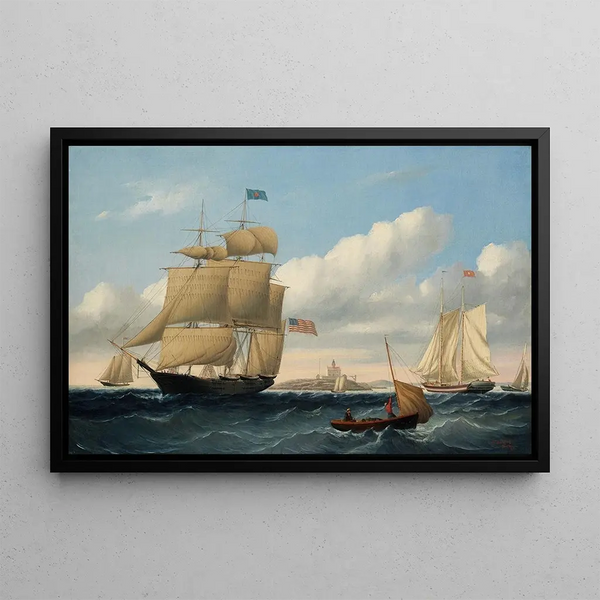 Le baleinier Emma C. Jones utanför Round Hills, New Bedford - William Bradford — inramlat konstverk på väggen