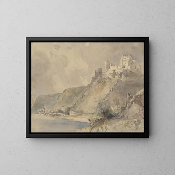 Rheinfels och Saint-Goar - William Callow — inramlat konstverk på väggen