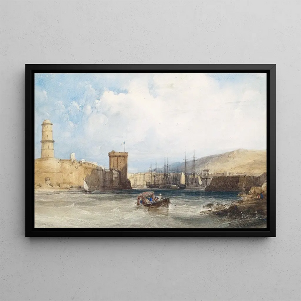 L'Entrée du port de Marseille - William Callow — inramlat konstverk på väggen