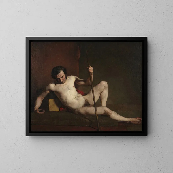 Nu masculin s'appuyant sur un bâton - William Etty — inramlat konstverk på väggen