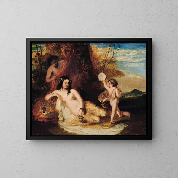Satyre espionant une nymphe allongée - William Etty — inramlat konstverk på väggen