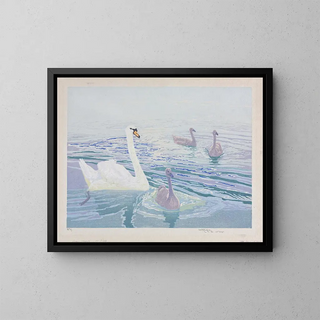 Cygnes et cygnets - William Giles — inramlat konstverk på väggen