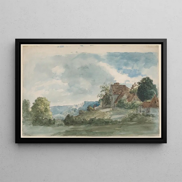 Cottages dans un paysage étendu - William Henry Hunt — inramlat konstverk på väggen