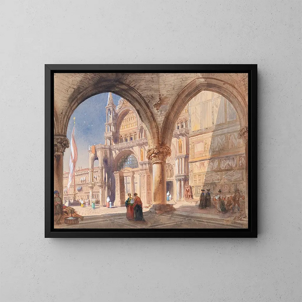 Saint-Marc i Venedig från kolonnaden vid Dogepalatset - William Henry Lake Price — inramlat konstverk på väggen