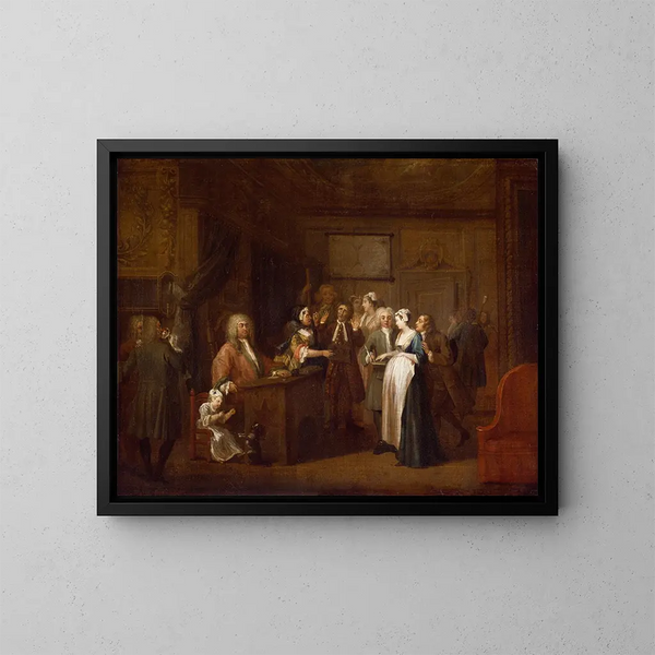 La Dénonciation - William Hogarth — inramlat konstverk på väggen