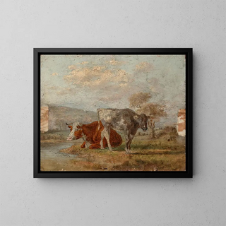 William Huggins - A sketch of two cows in a landscape.webp