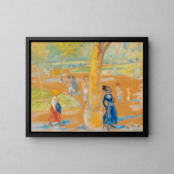 kvinna med ett paraply vid Washington Square - William James Glackens — inramlat konstverk på väggen