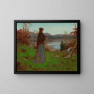 kvinna i en höstlandskap - William John Hennessy — inramlat konstverk på väggen