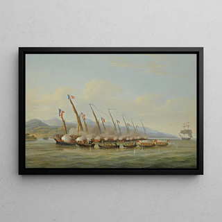 William John Huggins - The Boats Of HMS Sloop Procris 10 Guns Engaging French Gunboats Off The Mouth Of The Indramayo Java.webp