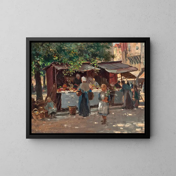 Marknadsdag i Bruges - William Kay Blacklock — inramlat konstverk på väggen