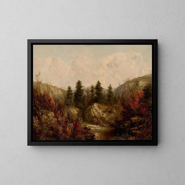 Rivière à travers une forêt d'automne - William Mason Brown — inramlat konstverk på väggen