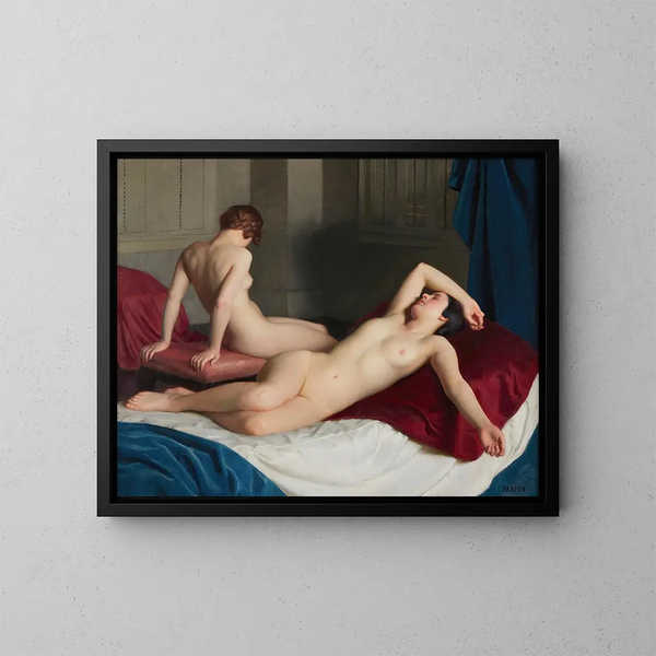 inomhus med två nakna - William McGregor Paxton — inramlat konstverk på väggen