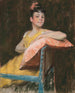 En flicka i gult Den gula klänningen - William Merritt Chase — vy av konstverket