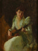 Dame som spelar gitarr - William Merritt Chase — vy av konstverket